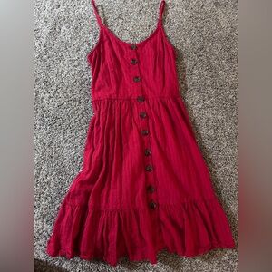 Japna Anthropologie Red Button-Front Summer Dress